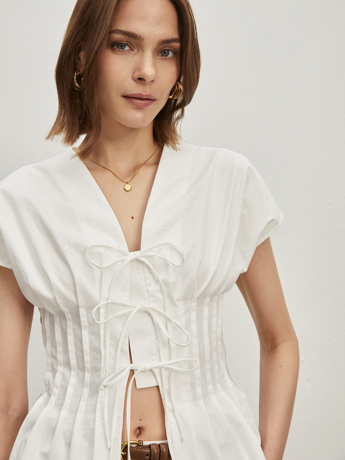 Cotton Pleated Knotted Blouse